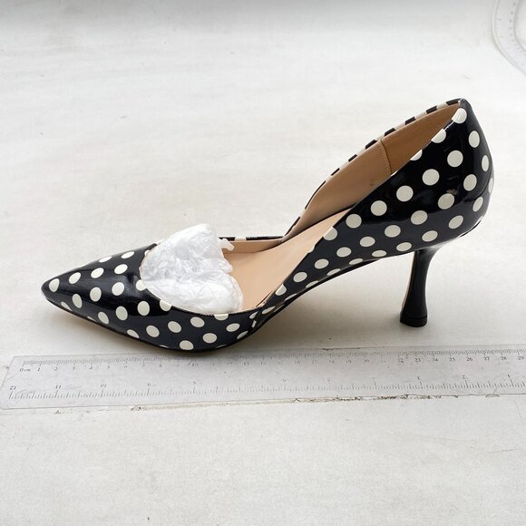 Black Polka Dot Chic Pointed Toe High Heel Pumps Slip on Slide Dress Shoes - Picture 1 of 4